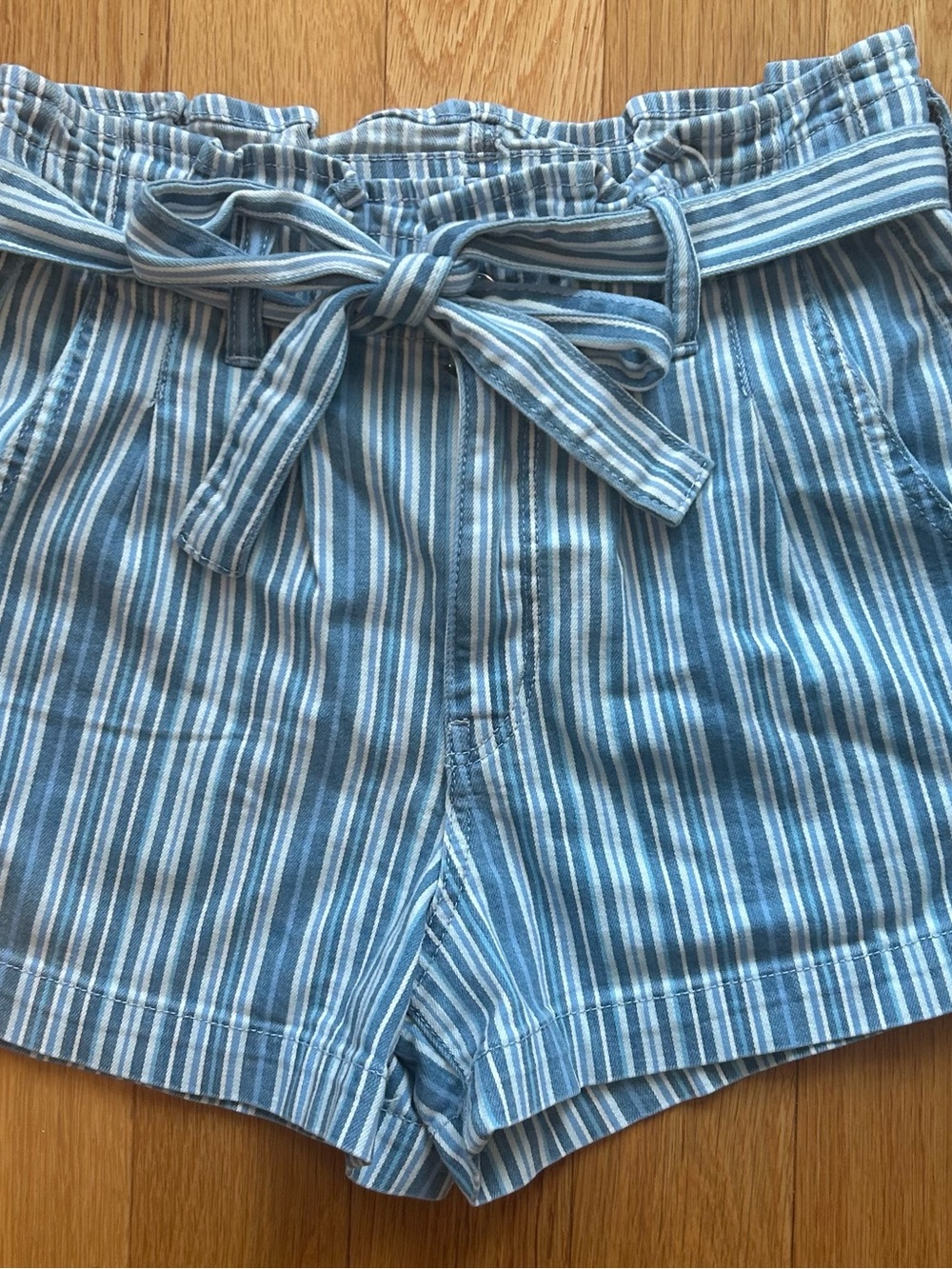 American Eagle Outfitters Blue and White Striped Paperbag Waist Shorts